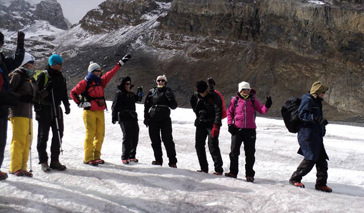 Walkers on a glacier