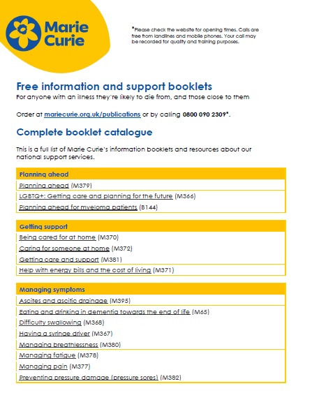 Publication image for information and support booklets and resources catalogue